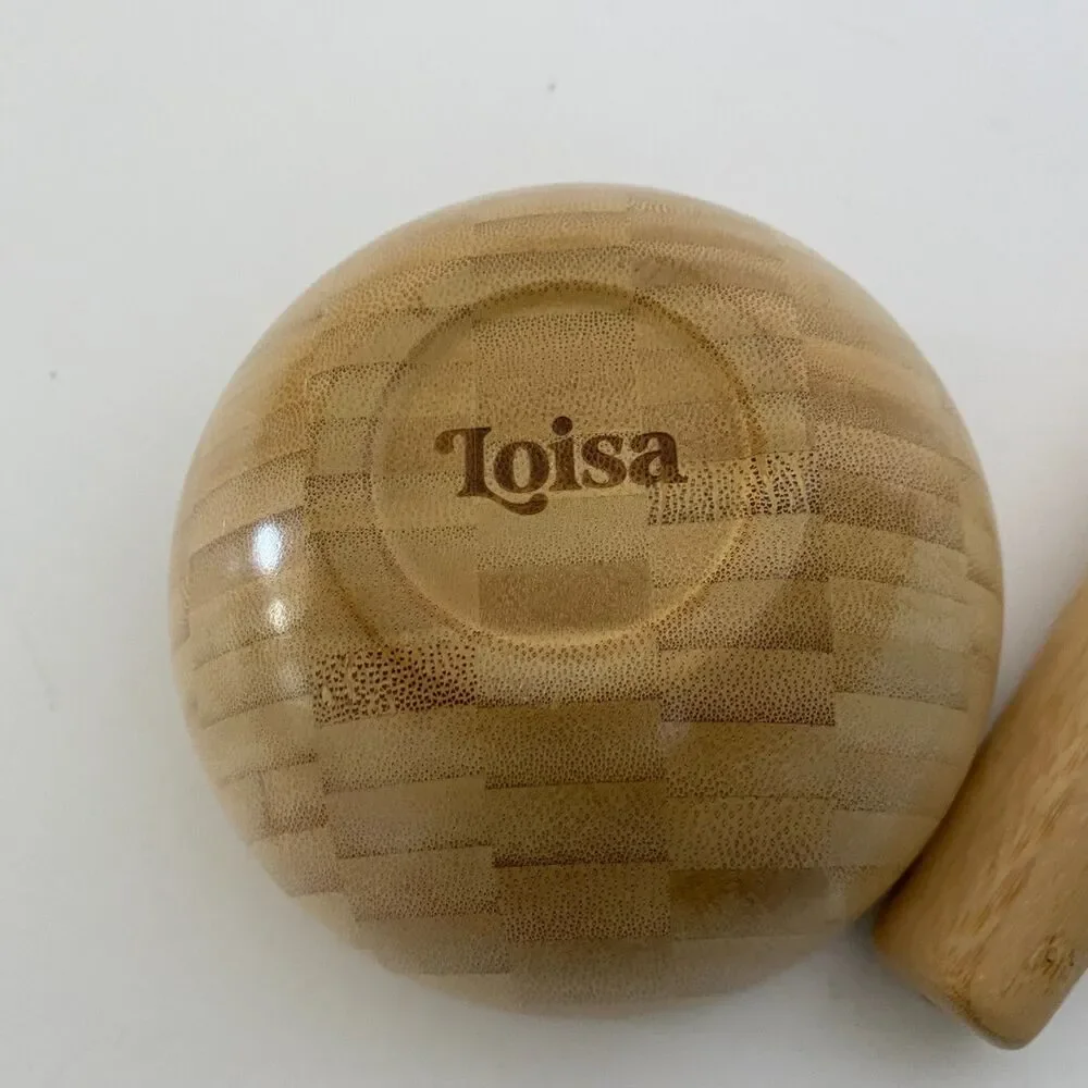Loisa Bamboo Mortar & Pestle Set Garlic Pepper Press Grinder Crusher for Kitchen
